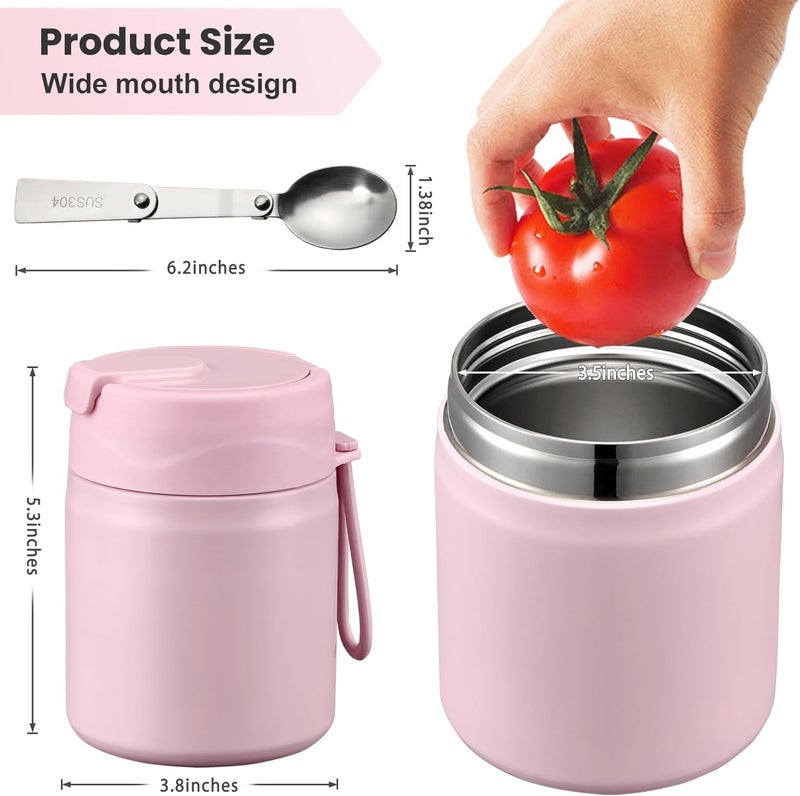 Howeemo 17oz Soup Thermo for Hot Food Kids,Insulated Food Jar with Spoon,Thermo Hot Food Lunch Container,Wide Mouth Leakproof Stainless Steel Lunch Box for School-Pink - Image 5